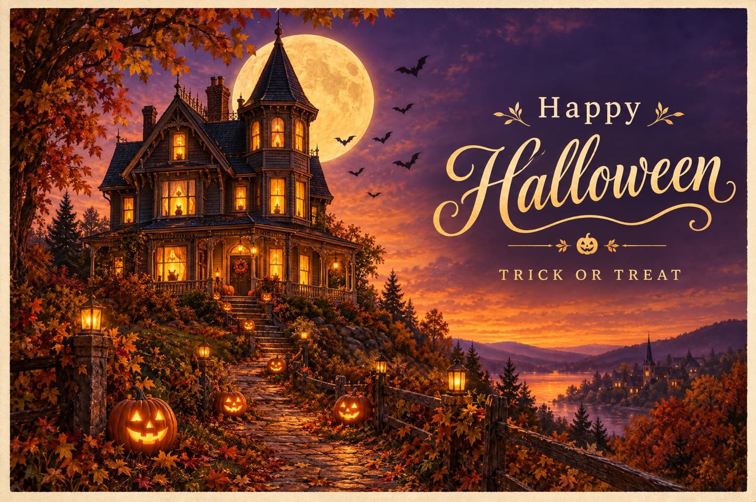Haunted Hill Halloween postcard