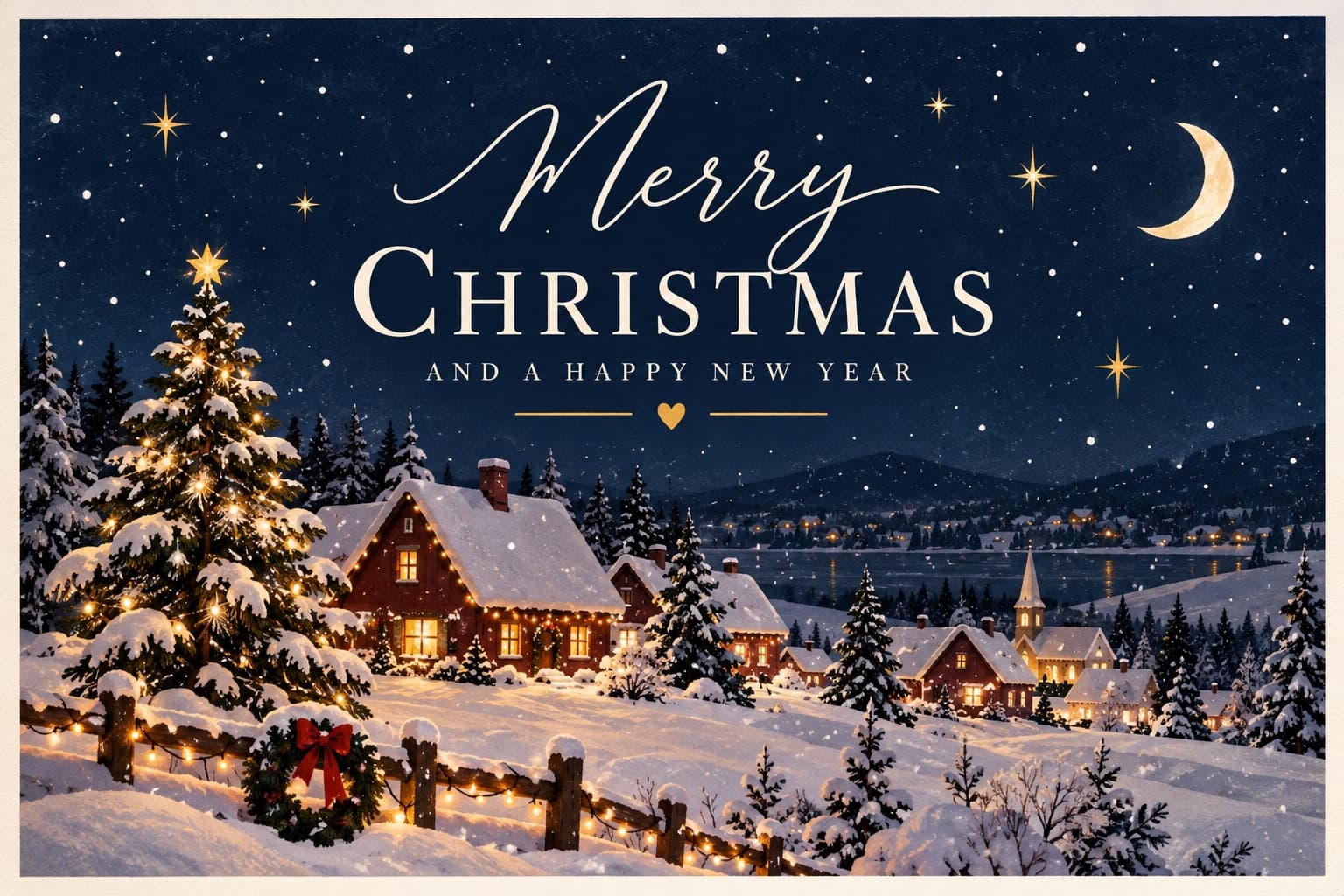 Starry Village Christmas postcard