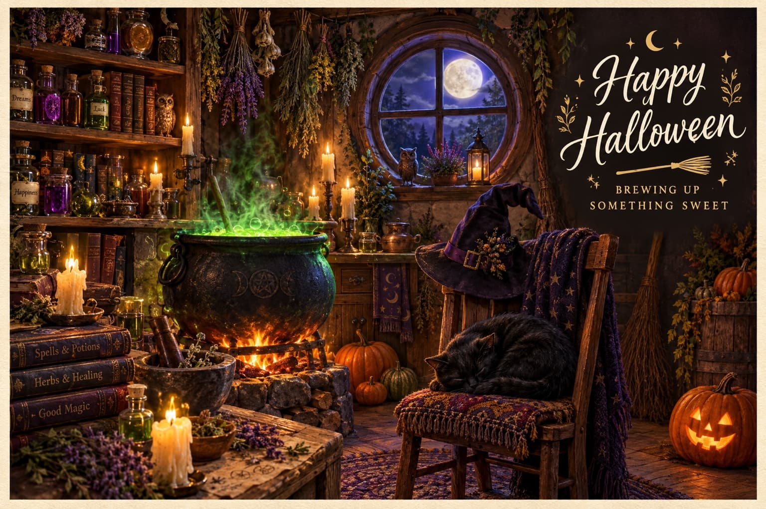 Witch's Brew Halloween postcard