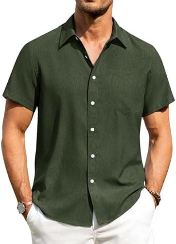 Alimens & Gentle Men's Linen Blend Short Sleeve Button-Down Shirt