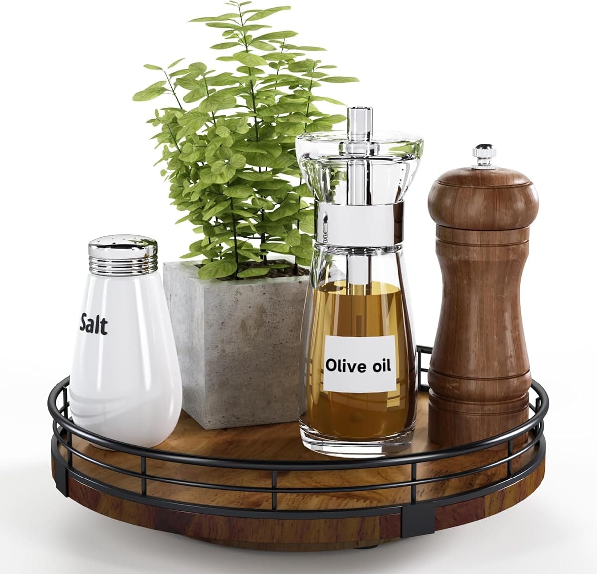 AMH 9-Inch Farmhouse Oak Wood Lazy Susan