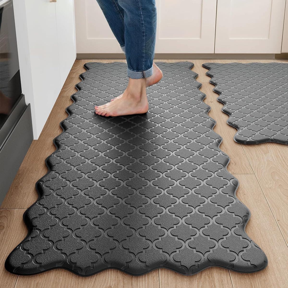Arenarug Scalloped Cushioned Kitchen Mat Set, 2 Pieces