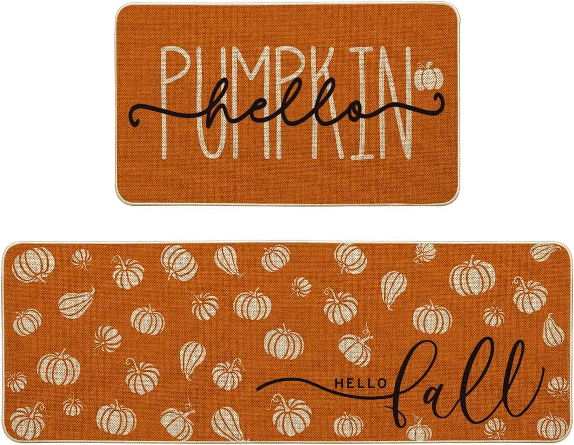 Artoid Mode Hello Pumpkin Fall Kitchen Mats, Set of 2