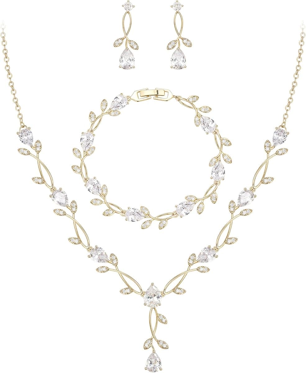 EVER FAITH Cubic Zirconia Leaf Vine Bridal Jewelry Set