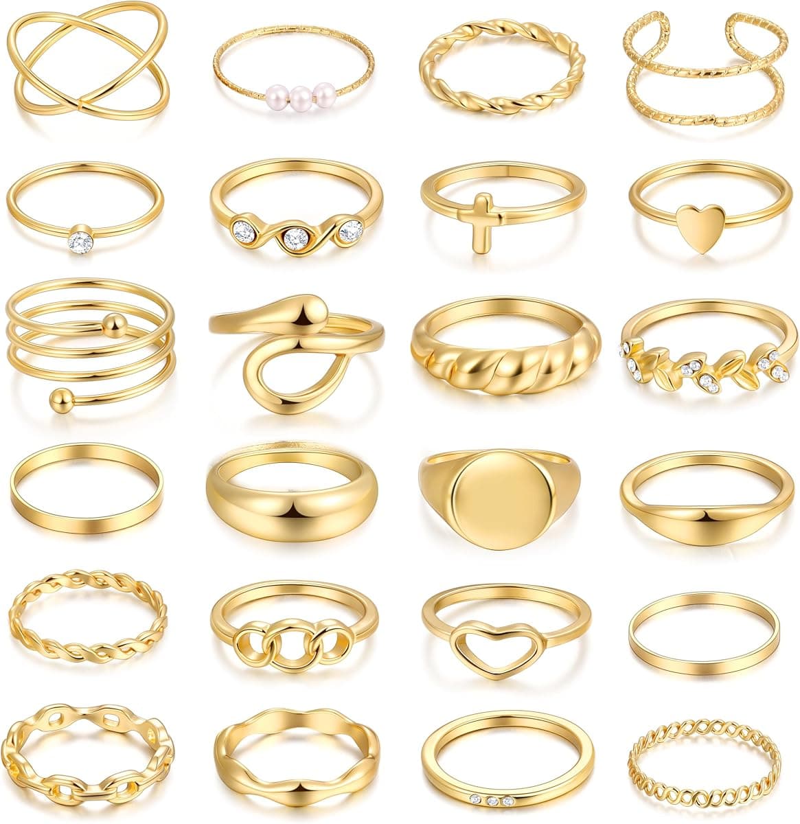 FAXHION 24-Piece Gold Stackable Ring Set