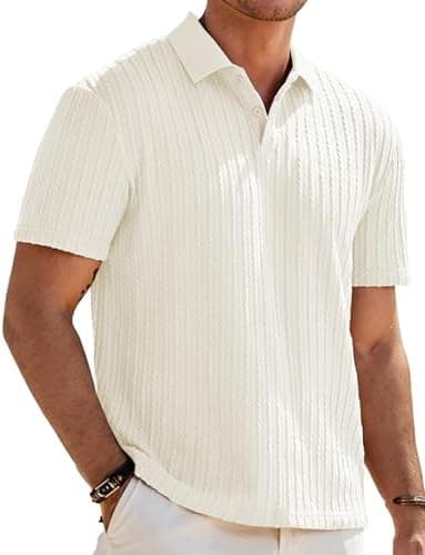 JMIERR Men's Textured Knit Polo Shirt