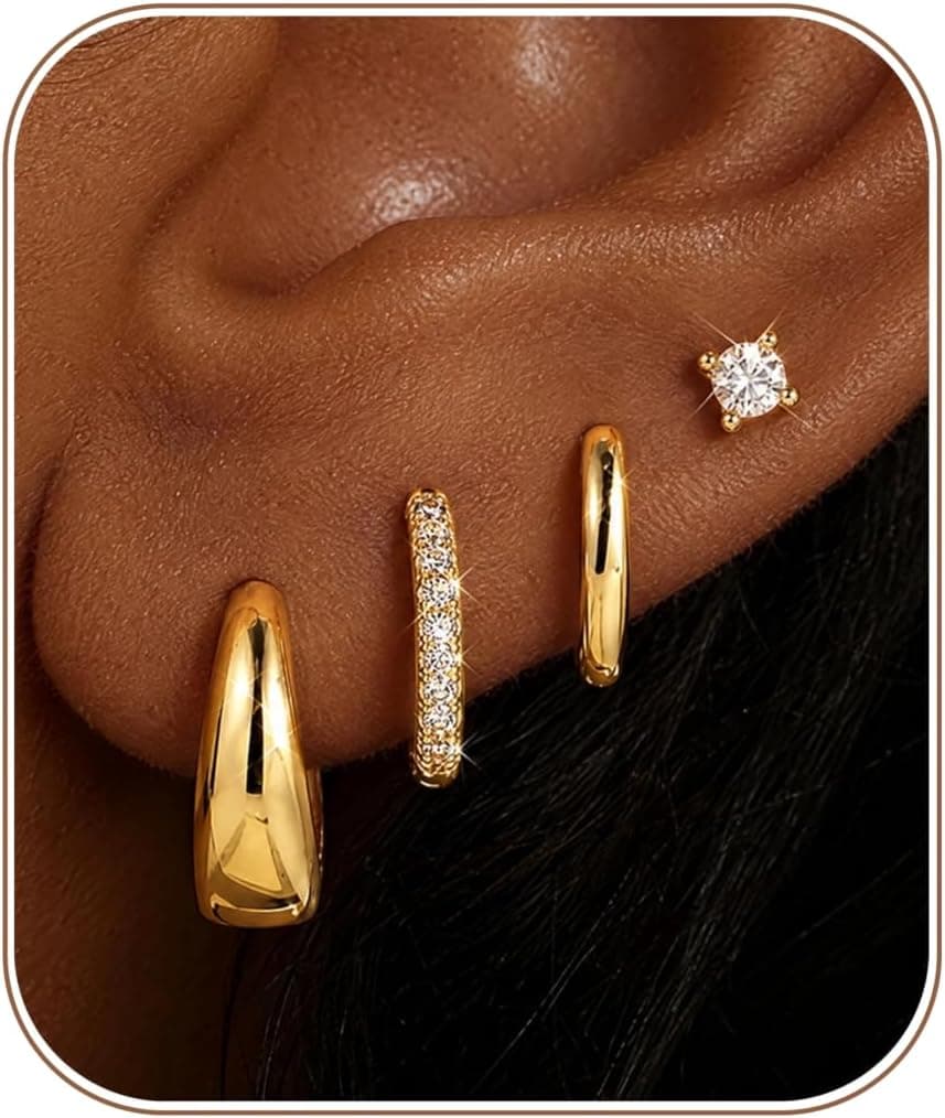 M MOOHAM 14K Gold Plated Earring Stack Set