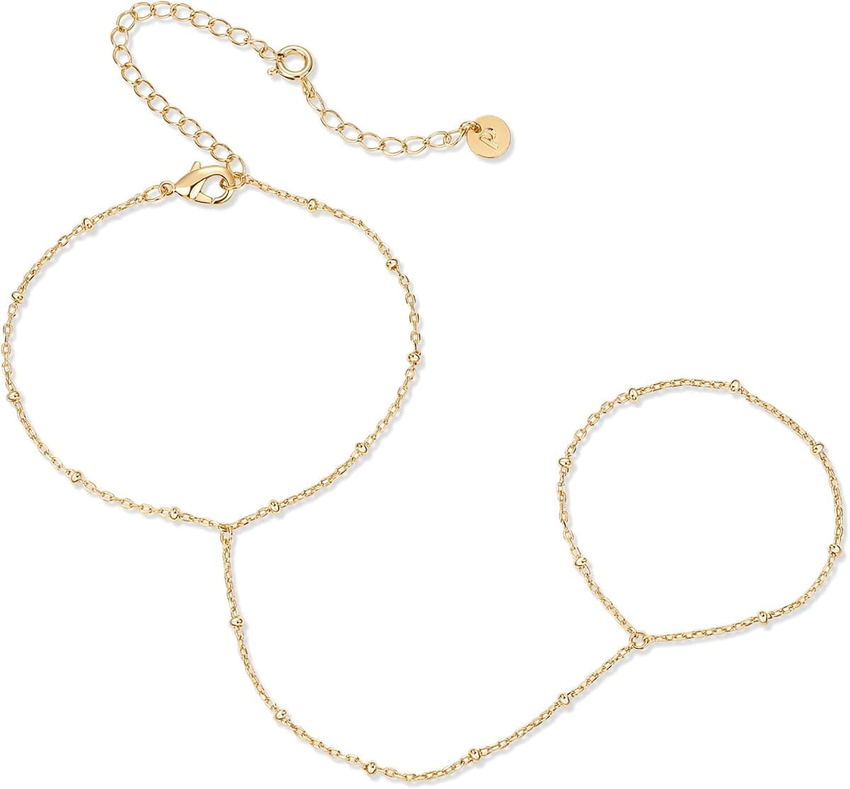 PAVOI 14K Gold Plated Satellite Hand Chain Bracelet