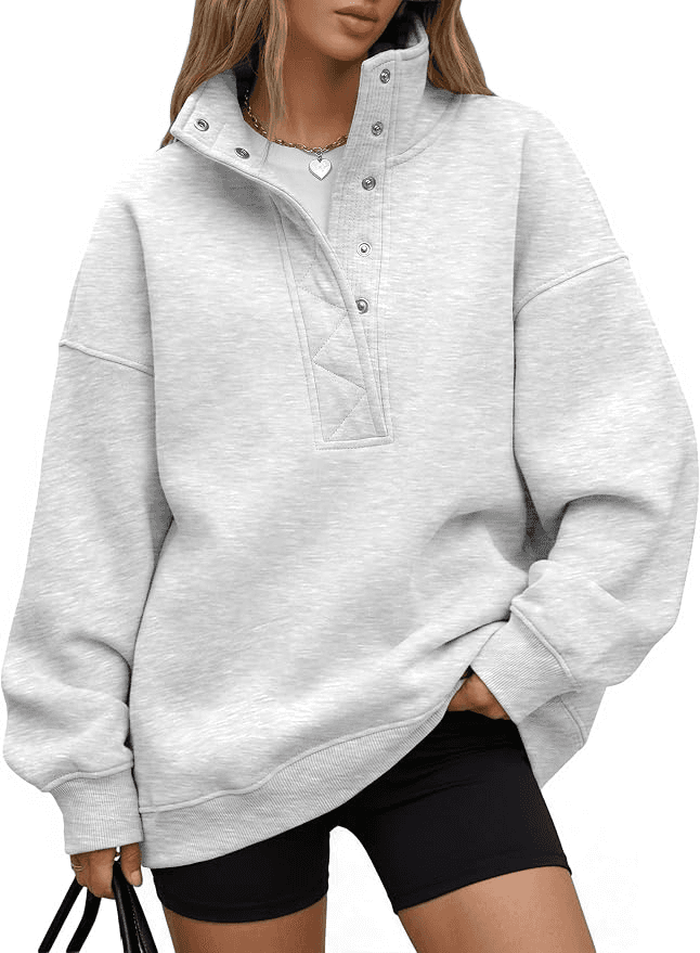 Trendy Queen Women's Oversized Snap Henley Sweatshirt