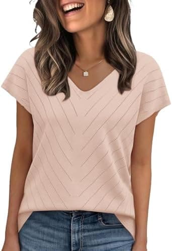 WIHOLL Women's V-Neck Short Sleeve Sweater