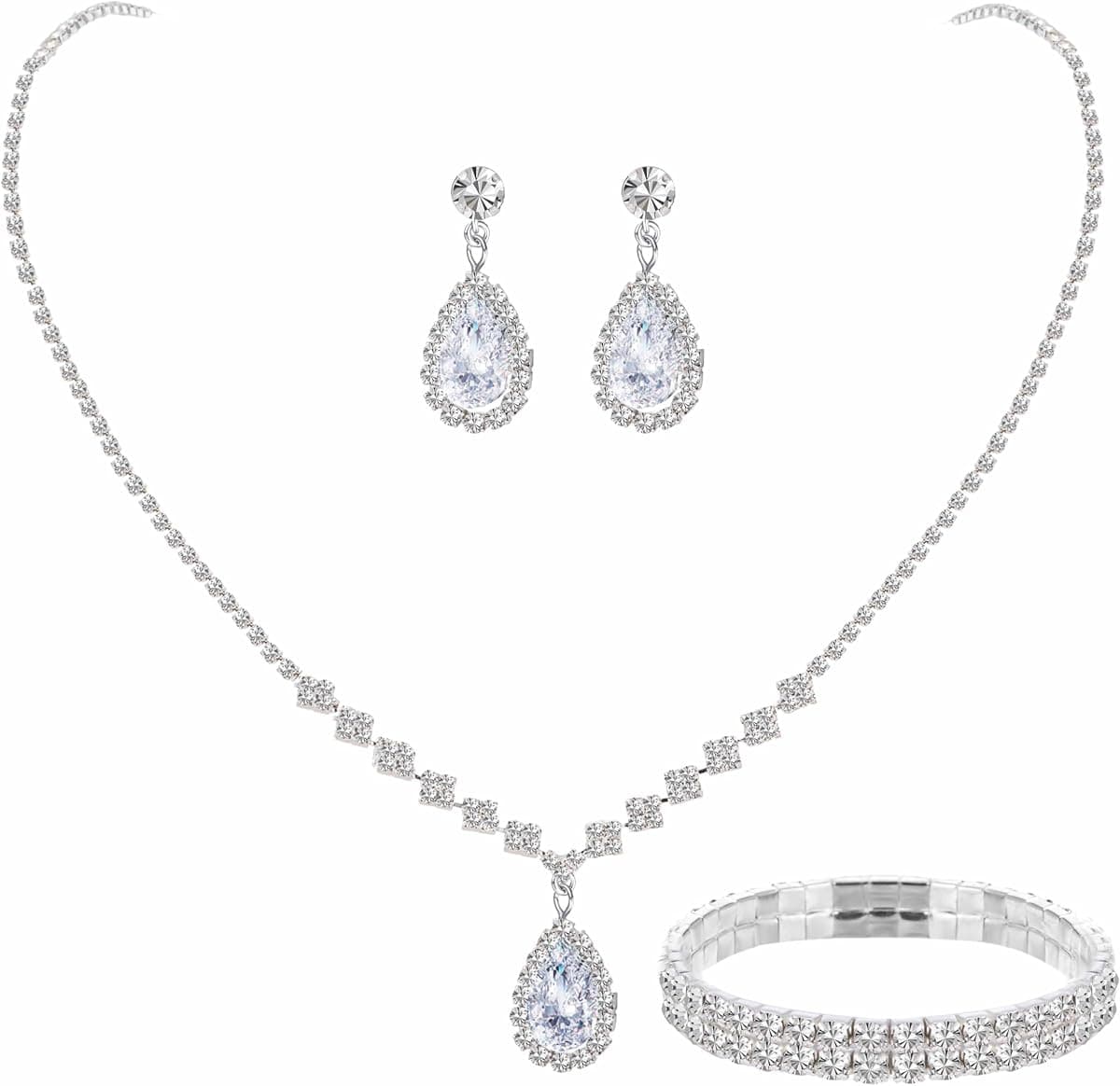 Paxuan Teardrop Rhinestone Bridal Jewelry Set