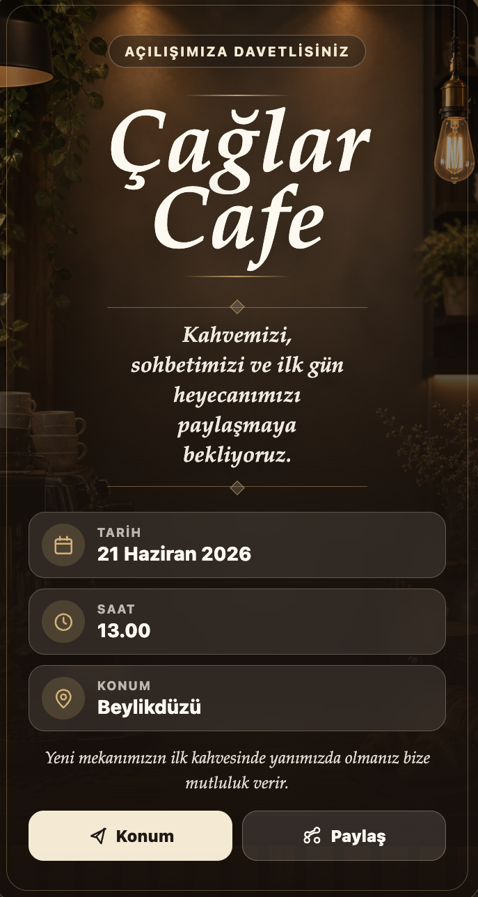 Cafe açılışı davetiyesi