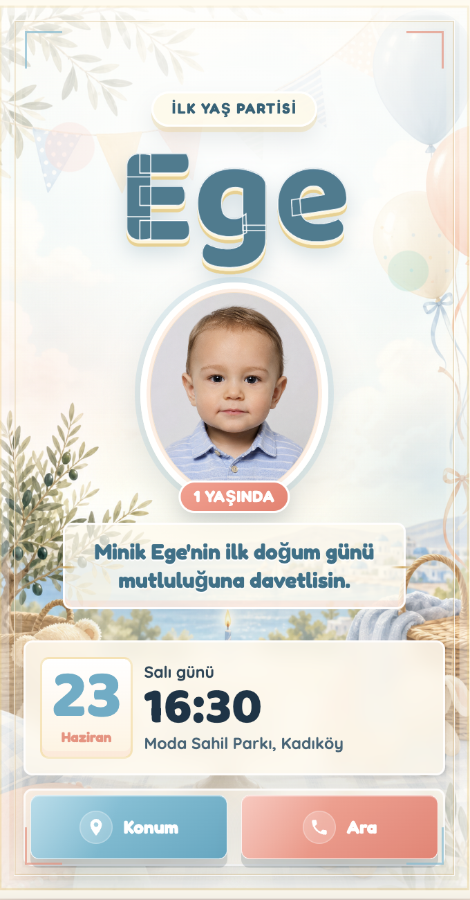 Ege doğum günü davetiyesi