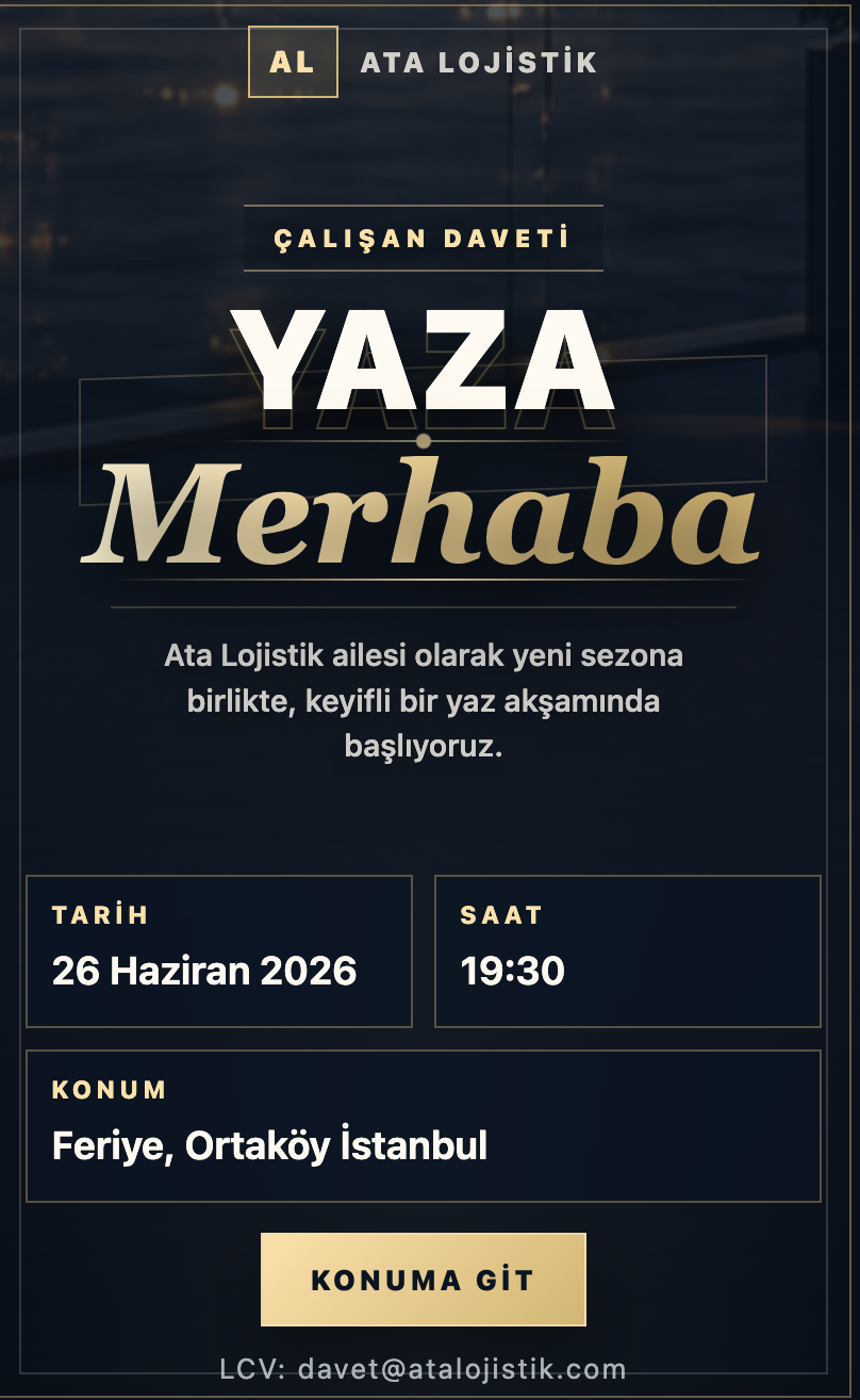Atalo Lojistik kutlama davetiyesi